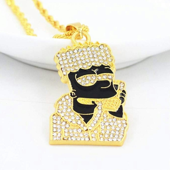 Bart Simpson Necklace Gold Diamond Bart Chain Gold - Picture 2 of 3